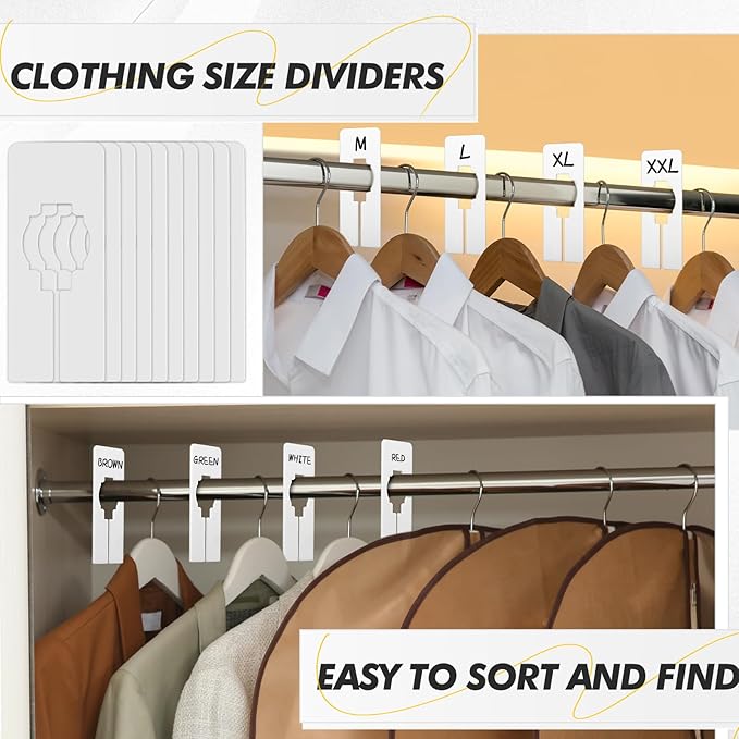 Blulu 50 Pack Closet Rack Dividers Rectangular with a Marker Pen White Clothing Hanger Dividers Writable and Reusable for Sorting Clothing Size, Color