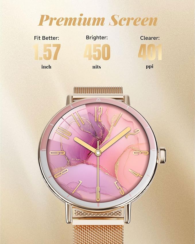 TOOBUR Smart Watch for Women with Two Bands, 40mm HD Smartwatch, Compatible with Android & iOS, Answer/Make Calls, Fitness Watch with Step/Sleep/HR Tracker, IP68, Stylish Gift, Rose Gold
