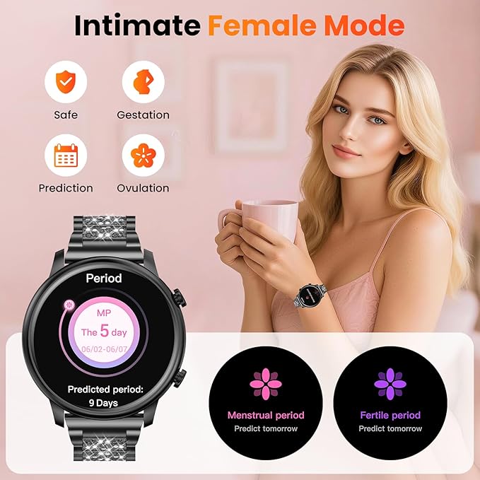 Hwagol Smart Watches for Women Android Phones iPhone Compatible(Bluetooth Call),1.39'' Round Fitness Tracker Heart Rate/SpO2/Sleep Monitor,100+Sport Modes Pedometer