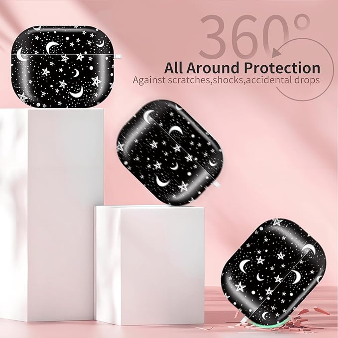 Compatible with AirPods Pro 3 (2025) Case, Airpod Pro 3 Protective Cover with Cute Golden Keychain for Girls & Women (Constellations and Stars)