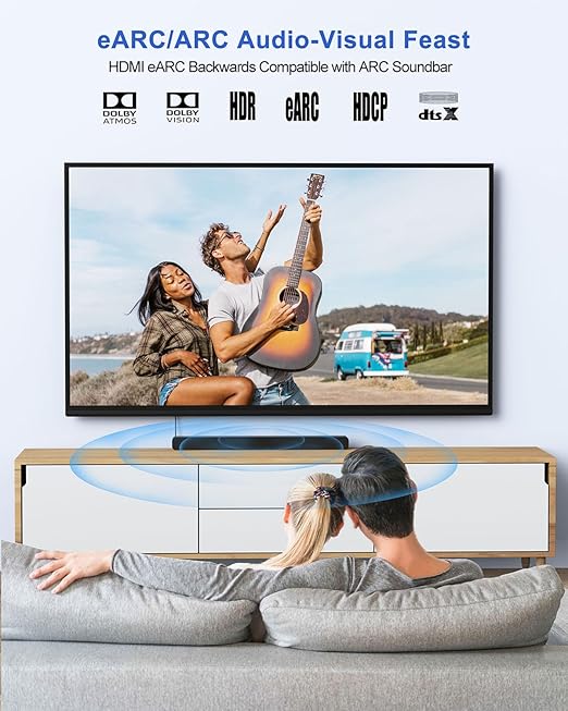 8K HDMI ARC/eARC Cable for Soundbar to TV 10FT, eARC HDMI Cable 2.1 48Gbps High Speed Dolby Atmos HDMI ARC (8K@60Hz 4K@120Hz 2K 3D HDR HDCP 2.2&2.3) for Vizio Samsung Bose Sound bar UHD TV