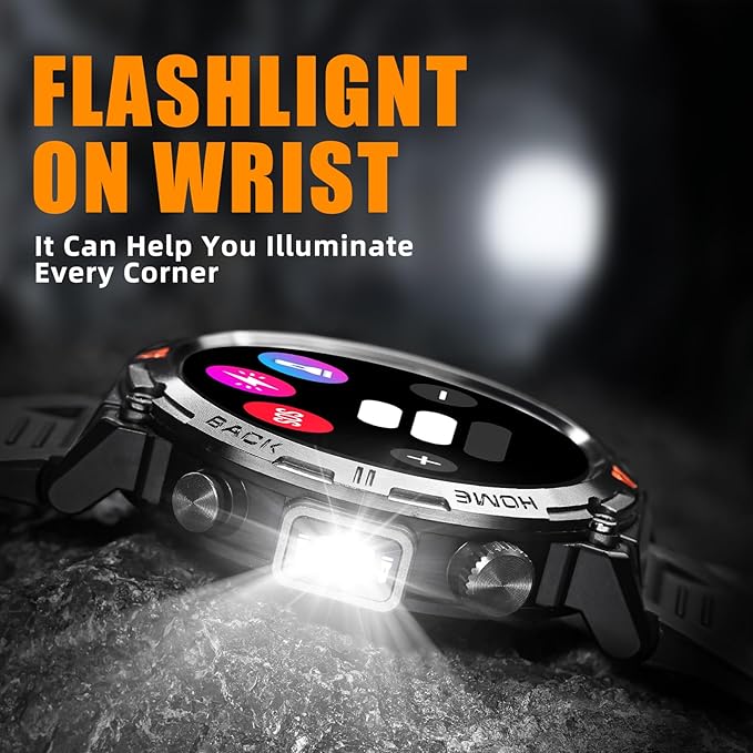 Military Smart Watches for Men Built-in GPS with LED Flashlight Compass, 3ATM Waterproof Rugged Tactical Smartwatch with Text and Call, 1.45" HD Fitness Tracker with HR SPO2 Monitor for iPhone Android