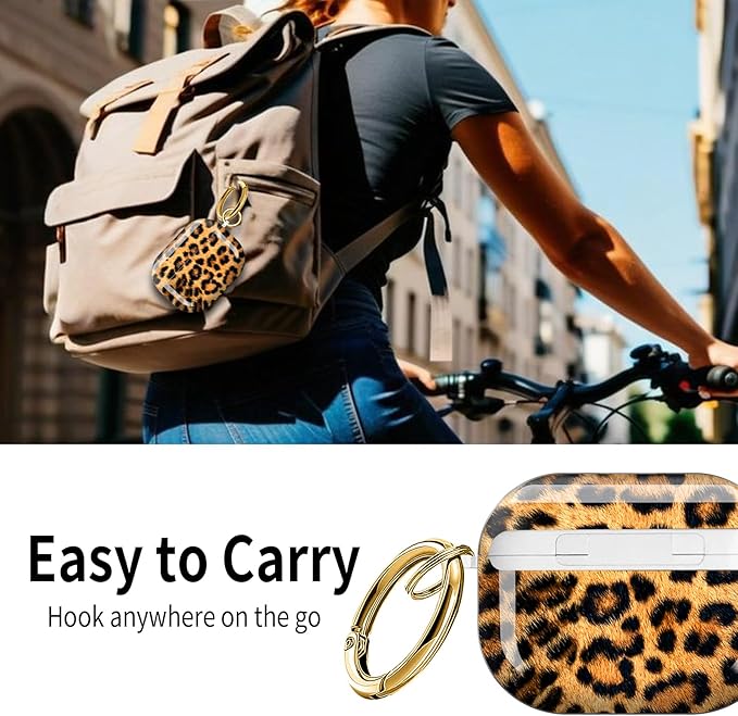 Cute Hard Case Compatible with AirPods Pro 3rd Generation Case (2025), Shockproof Protective Cover with Golden Keychain Ring Clip (Luxury Leopard)