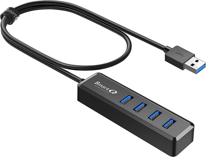 SmartQ USB Hub 4 Port, USB 3.0 Splitter and Expander with 2ft Cable for PC
