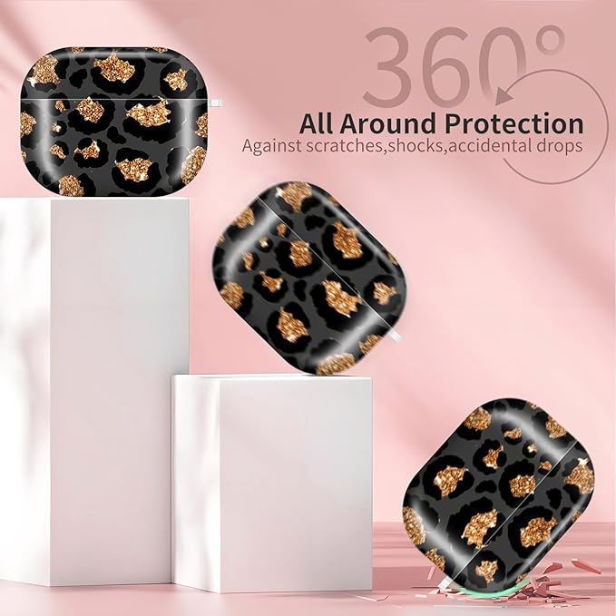 AirPod Pro 3 (2025) Case Cover for Women, Cute Shockproof TPU Protective Case with Gold Round Buckle, Anti-Drop Design Cute Gold Leopard