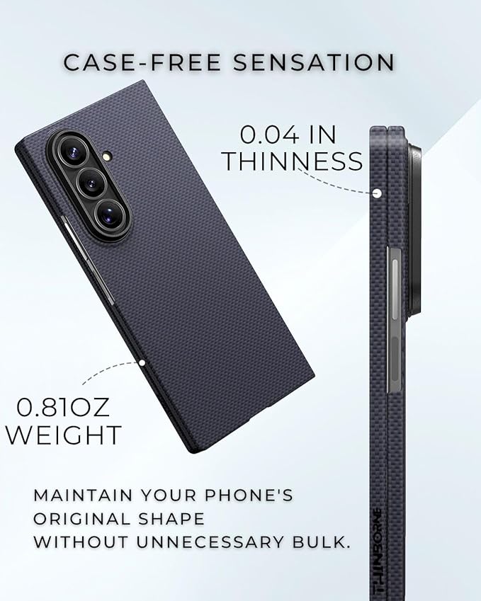 Thinborne Compatible with Samsung Galaxy Z Fold 7 Case, [600D Aramid Fiber] [Magnetic] [Ultra Thin] [Minimalist Style] [Carbon Fiber Textures] - Blue