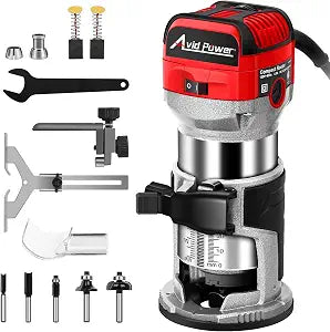AVID POWER 6.5 Amp 1.25 HP Compact Router Tools for Woodworking, Fixed Base Wood Router with Trim Router Bits, 6 Variable Speeds, Edge Guide, Roller Guide, Dust Hood (Red, 65mm) - Image 1