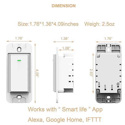 Smart light switch, Compatible with Alexa, Compatible with Google Assistant, No Hub Required, Smart Home WiFi Wireless, Suit for 1/2/3/4 Gang Switch Box, Neutral Wire Required, White Micmi 4pack