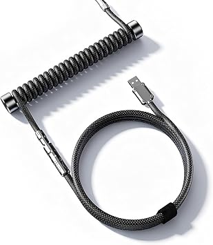 Mix Coiled Keyboard Cable, USB C to A Nylon Braided for Mechanical Gaming Keyboard with Zinc Alloy Connector, One-Touch Lock & Weighted Bar, Supports 8K Polling Rate Magnetic Keyboard, Black