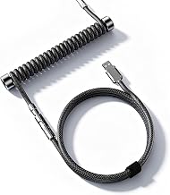 Mix Coiled Keyboard Cable, USB C to A Nylon Braided for Mechanical Gaming Keyboard with Zinc Alloy Connector, One-Touch Lock & Weighted Bar, Supports 8K Polling Rate Magnetic Keyboard, Black - Image 1