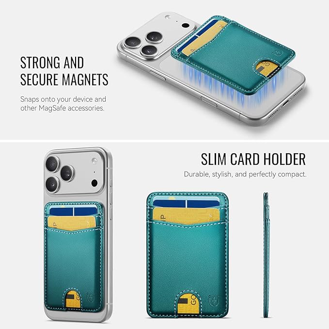for Magsafe Wallet Magnetic Card Holder RFID Blocking, Strong Magnet Slim Wallet Stick on Phones and Cases for iPhone 17/16/15/14/13/12/ Pro/Max/Plus, Bluish Green