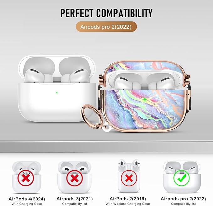 Maxjoy for Cute Airpods Pro 2 case with Safety Lock,Compatible Airpods Pro Case 2nd/1st Gen,Compatible Colored Marble AirPods Case Cover for Women Girly with Keychain-Rainbow