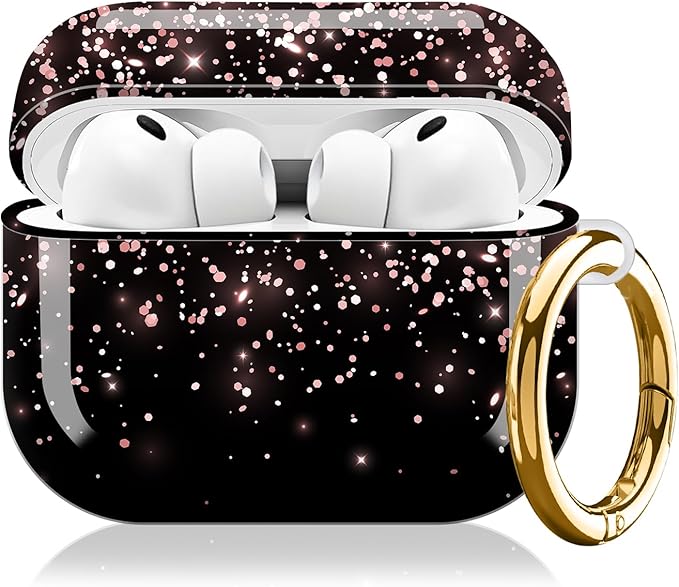 Compatible with AirPod Pro 3 (2025),Cute Case Cover for Women & Men, Full Protection Shockproof Hard Case with Keychain, Wireless Charging Case Accessories(Rose Gold Falling Glitter)