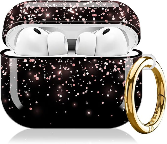 Compatible with AirPod Pro 3 (2025),Cute Case Cover for Women & Men, Full Protection Shockproof Hard Case with Keychain, Wireless Charging Case Accessories(Rose Gold Falling Glitter)