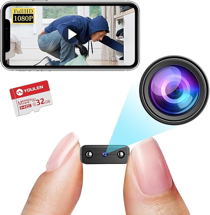 【Free 32G】 Smallest Wireless Camera,HD1080P WiFi Security Camera,Baby Monitor,Mini Camera,Nanny Cam with Night Vision,Motion Detection,Cloud Storage Remote Viewing for Security withiOS Android APP