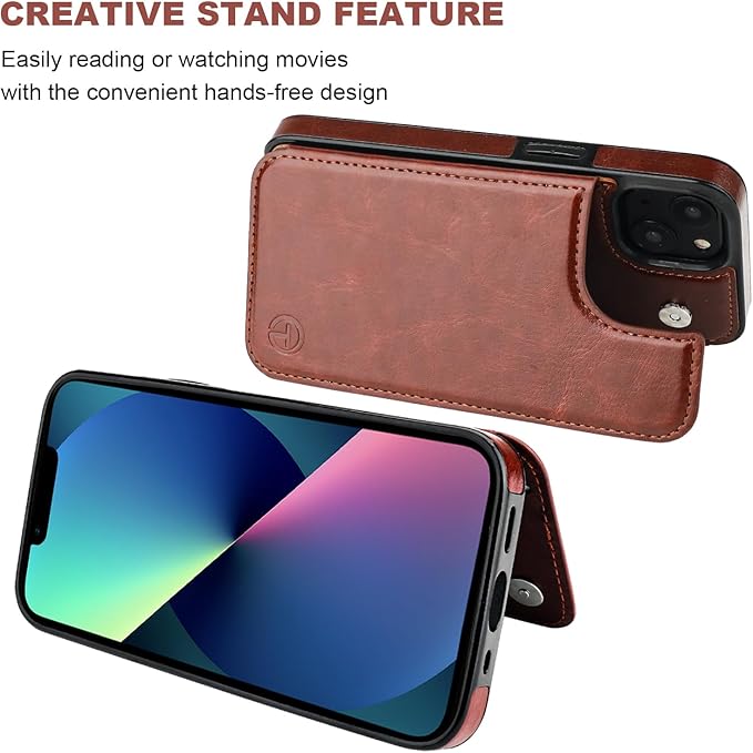 ONETOP Compatible with Magsafe for iPhone 13 Wallet Case with Card Holder, PU Leather Kickstand RFID Blocking Case, Double Magnetic Clasp and Durable Shockproof Cover 6.1 Inch (Brown)