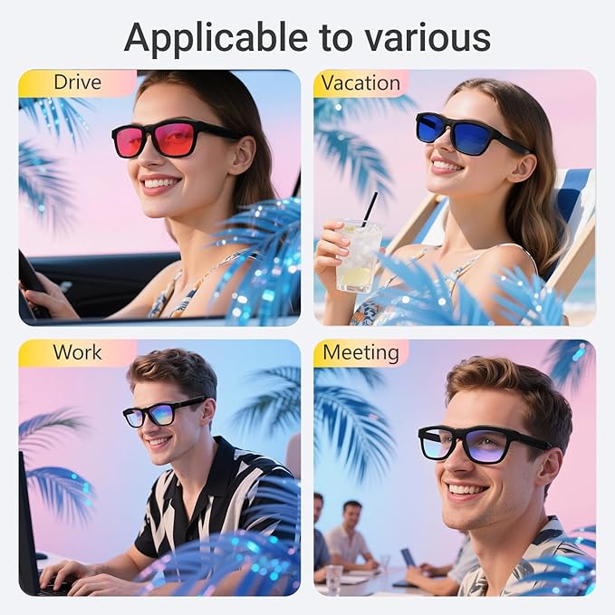AI Translator Glasses - 2025 Smart Glasses with Slidable Color-Changing Lenses, Hands-Free Open-Ear Audio, Voice Assistant & UV Protection-RED Lenses