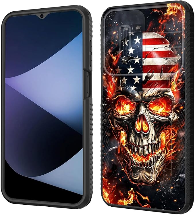 for Galaxy A26 5G Case Built in Slide Camera Lens Cover,Heavy Duty Shockproof Protection Dual Layer Case for Samsung Galaxy A26 5G 6.7" 2025,American Flag Flame Skull