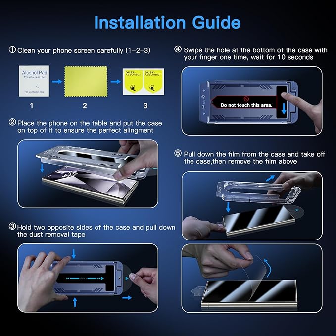 Uyiton UnBreak-Glass for Samsung Galaxy S24 Ultra Privacy Screen Protector, [Ultrasonic Fingerprint Support][Auto-Alignment Frame] Scratch-Resistant Bubble-Free S24 Ultra Tempered Glass Screen-2 Pack