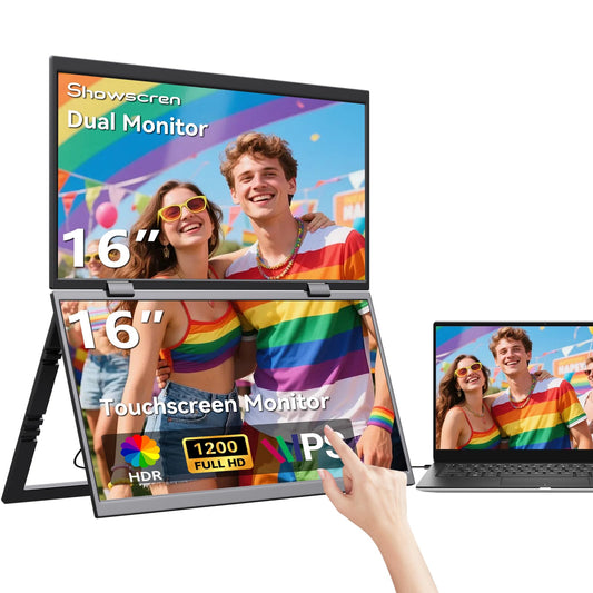 16 Inch Dual Touchscreen Portable Monitor, Laptop Screen Extender, 1920×1200 IPS 99% sRGB, USB-C & HDMI Plug&Play for Mac Windows Office Gaming Travel