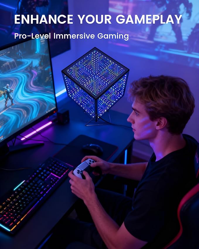Infinity Hyper Cube LED Table Light, Color-Changing Music-Sync APP-Controlled Ambient Light for Gaming, Party, Home (10Inches)