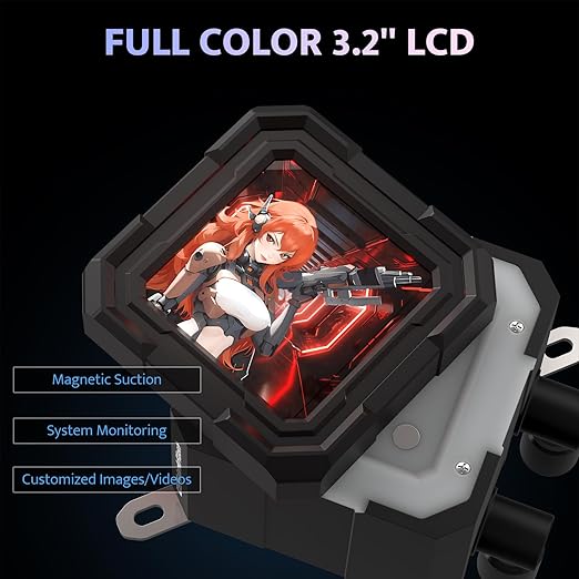 darkFlash DV360S All-in-one Liquid CPU Cooler, 3.2” LCD Screen with 320 * 320 Resolution, ARGB Sync, PWM Fans 360mm Radiator, CPU PC Aio Cooler Compatible with Intel 1851/1700, AMD AM4/AM5 (Black)