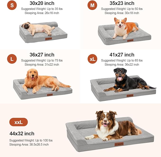 Orthopedic Dog Beds Large Sized Dog, 41x27x6 Inches Memory Foam Pet Bed for Large Dogs, Washable Removable Cover, Nonskid Bottom, Waterproof, Light Grey