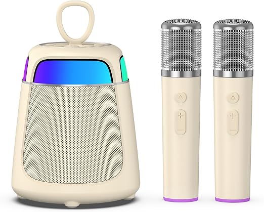 JAMELO Karaoke Machine for Kids & Adults Portable Bluetooth Speaker with 2 Wireless Karaoke Microphones 360° Stereo Sound 8H Playtime RGB Light Gift for Birthday Home Parties & Outdoor Gatherings