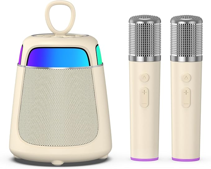 JAMELO Karaoke Machine for Kids & Adults Portable Bluetooth Speaker with 2 Wireless Karaoke Microphones 360° Stereo Sound 8H Playtime RGB Light Gift for Birthday Home Parties & Outdoor Gatherings