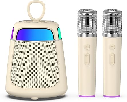 JAMELO Karaoke Machine for Kids & Adults Portable Bluetooth Speaker with 2 Wireless Karaoke Microphones 360° Stereo Sound 8H Playtime RGB Light Gift for Birthday Home Parties & Outdoor Gatherings