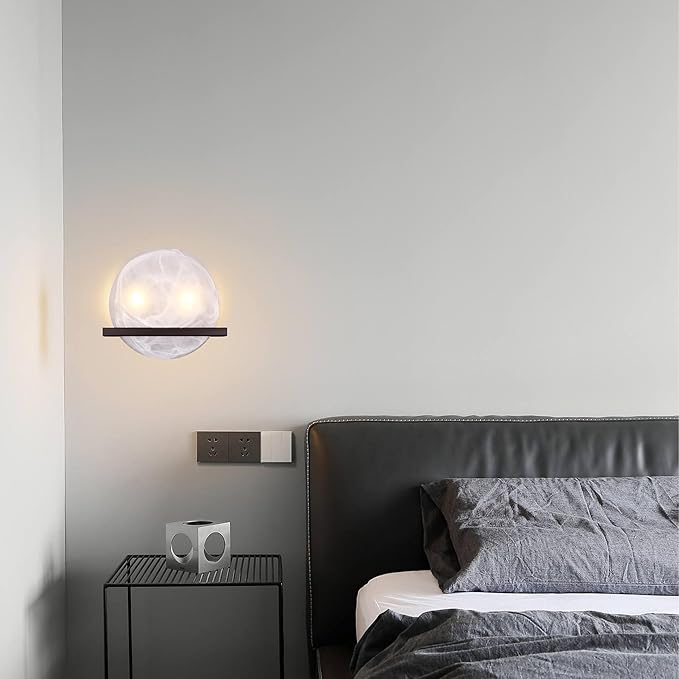 2 Light 10" Round Frosted Glass Bathroom Wall Sconce Modern Concise Style Wall Light Fixture,Oil Rubbed Bronze Finish for Bedroom Hallway Bedside