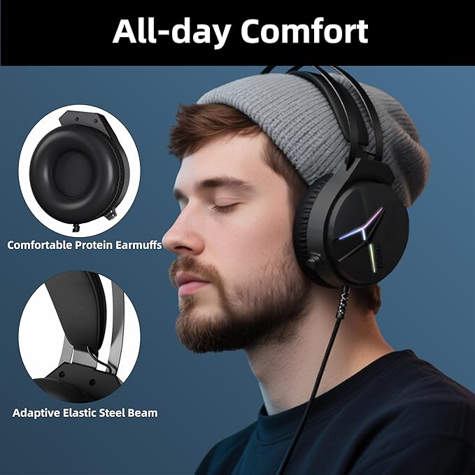 E-Gaming Level Headphone and Headset for PS5, PC and Laptop, 7.1 Surround Sound, Dual EQ & Noise Cancel, Lightweight, Low Latency, Over Ear Headphone (USB Type-A) THS309 Black
