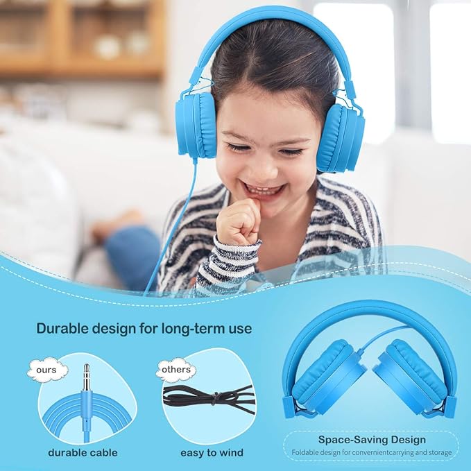 Kids Headphones, Gorsun Lightweight Stereo Wired Children's Headsets for Kids Adults Adjustable Headband Toddler Headset for Smartphones Computer Pad Earphones