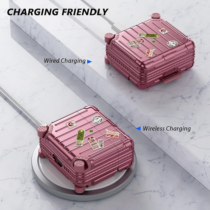 Filoto Compatible with Airpods 4 Case, Cute Fashion Suitcase Design for Airpods 4th Generation Case Cover, Shockproof Protective Hard Case with Keychain/Cleaner Kit(Rose Gold, Airpods 4 Case)