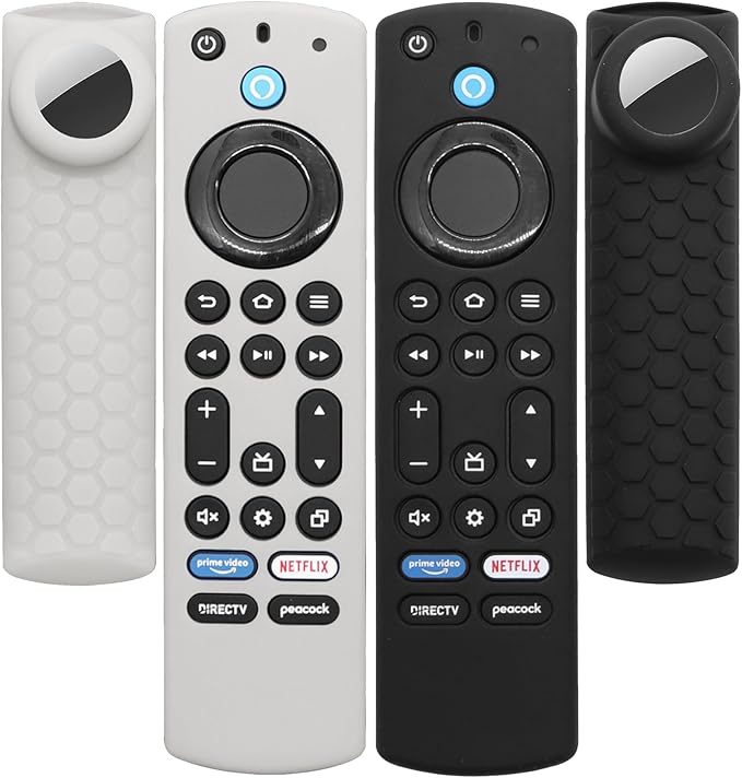 [2 Pack] CT-RC1US-21 Remote Cover with Hole for Airtag and Tile Sticker,Silicone Case for CT-95018 Alexa Voice Remote Control with Holder for Finder,2 in 1 Tracker Case for Remote(Grey+Black)