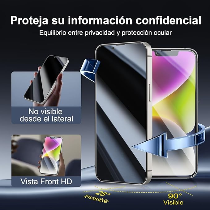NEW'C 3x Privacy for iPhone 14 Plus Screen Protector (6.7 inches)+ 3x Camera Lens Protector, Sensor Protection,Case Friendly Tempered Glass Film +Dust Plug - Enhanced Privacy Angle of 28 Degrees