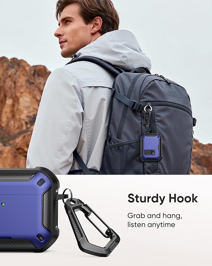 MoKo for AirPods Pro 2 Case with Lock - Compatible with MagSafe, Phone Stand & Auto Pop-up for AirPods Pro 2nd/1st Generation Case, Military-Grade Protective Cover with Cleaner Kit, Dark Blue+Black