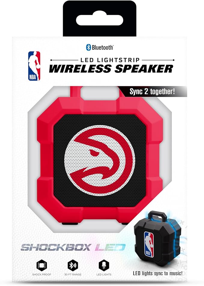 SOAR NBA Shockbox LED Wireless Bluetooth Speaker - Water Resistant IPX4, 5.0 Bluetooth with Over 5 Hours of Play Time - Small Portable Speaker - Officially Licensed NBA, Perfect Home & Outdoor Speaker