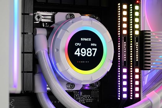 ID-COOLING SL240 White CPU Liquid Cooler with Display, Customizable 2.1" LCD Display for Images or Performance Metrics, 240mm AIO Cooler, Dual AF127 ARGB Fans, Fits Intel/AMD