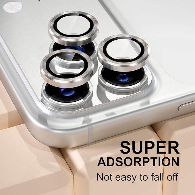 Misea Compatible for iPhone 17 Pro/iPhone 17 Pro Max Camera Lens Protector, Ultra-HD Tempered Glass Camera Cover Screen Protector Metal Individual Ring Protector Decoration Accessories, Natural Titanium