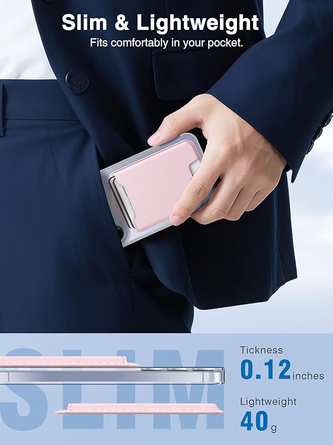 TopMade for MagSafe Wallet, Magnetic Wallet for Samsung Galaxy S26/S25/S24 Series and Z Fold 7 with Magnetic Case, Phone Wallet for iPhone 16/15/14/13/12 Series, RFID Blocking, Fits 4 Cards,Pink