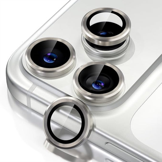 Misea Compatible for iPhone 17 Pro/iPhone 17 Pro Max Camera Lens Protector, Ultra-HD Tempered Glass Camera Cover Screen Protector Metal Individual Ring Protector Decoration Accessories, Natural Titanium