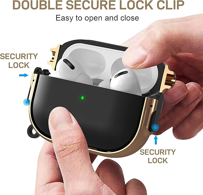 Maxjoy for AirPods Pro 2nd/1st Generation Case with Lock, Cute AirPods Pro 2 Case Lock Protective Hard AirPod Pro Cover for Women Men with Keychain for Airpod Pro (2023/2022/2019), Black/Rose Gold