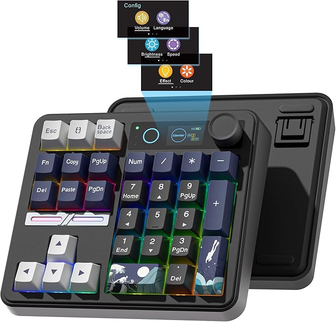 Womier SK30 Mechanical Numpad, Mini Keyboard with Screen & Knob,Black