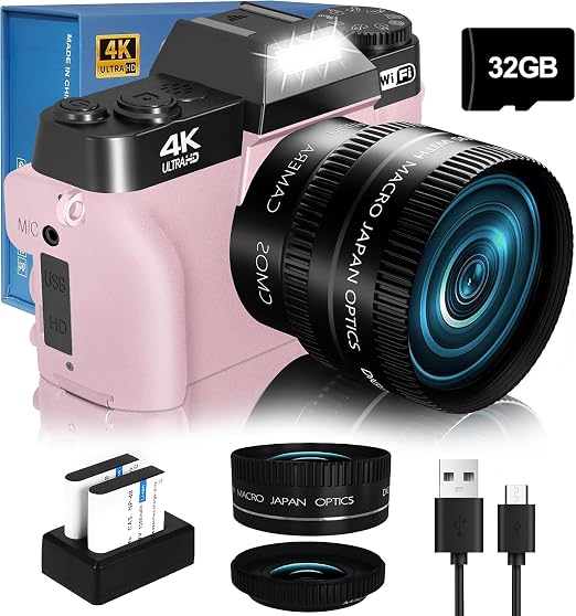 VJIANGER 4K Digital Camera, Vlogging Camera with WiFi & Flip Screen