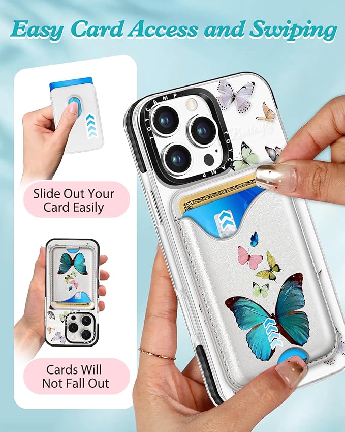 Toycamp for iPhone 16 Pro Max Case - Compatible with Magsafe Credit Card Holder Wallet Magnetic Cute Women Teen Girls Kawaii Girly Unique Butterfly Design Phone Cover for Apple 16 Promax 6.7"