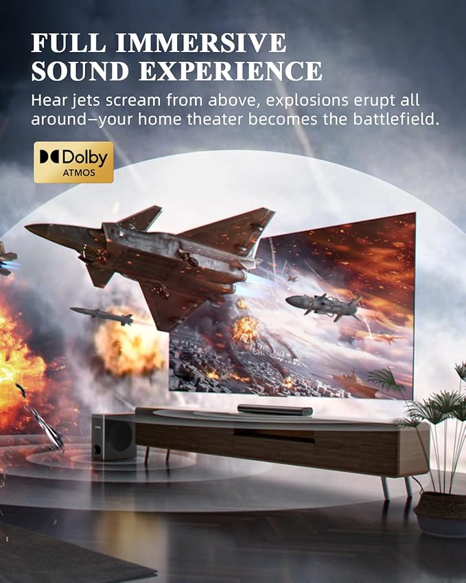 2.1 Dolby Atmos Soundbar with Subwoofer for Smart TV, Dolby Atmos Sound Bar for TV, Surround Sound System for TV, 150W TV Speakers for Smart TV, Bluetooth eARC/Opt/AUX