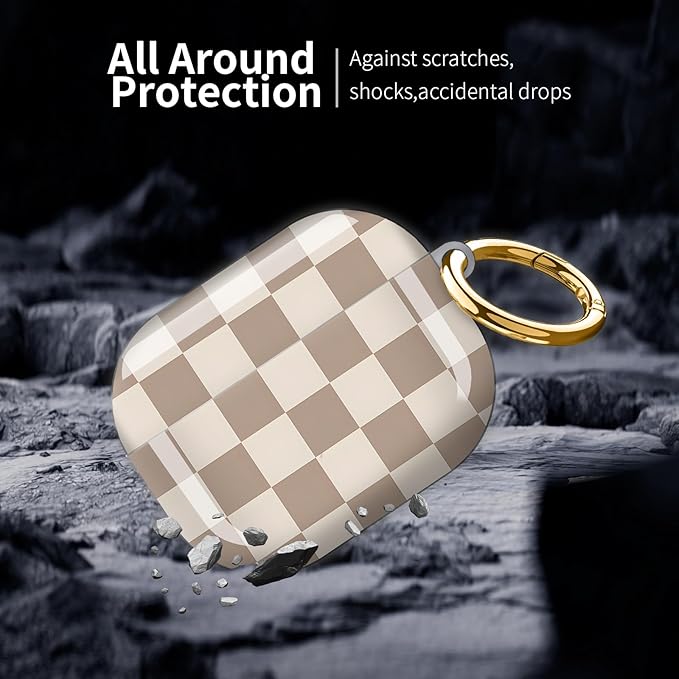 Compatible with AirPod Pro 3 (2025),Cute Case Cover for Women & Men, Full Protection Shockproof Hard Case with Keychain, Wireless Charging Case Accessories(Brown Coffee Checkered)