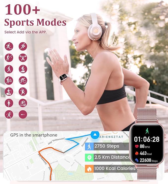 1.83'' Smart Watch for Women with Bluetooth Call (Answer/Dial), Activity Fitness Tracker with 100+ Sport Modes Heart Rate/Sleep Monitor Pedometer, Women Smartwatches Compatible Android Phone iPhone