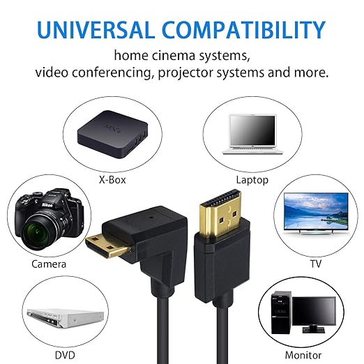 Duttek Coiled Mini HDMI to HDMI 90 Degree Cable 1 FT-4 FT, Ultra-Thin Down Angled HDMI Male to Mini HDMI Male Coiled Cable Support 4K Ultra HD, 1080p, 3D